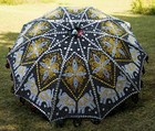 Indian Black Color Elephant Embroidery Sequence Flower Garden Umbrellas Parasols