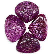 4 Pcs Unheated Natural Ruby 19-22mm Floral Hand Carved Loose Gemstone Lot