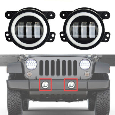 1 Pair 4'' Inch Round LED Fog Lights Driving Lamps Light for Jeep Wrangler JK LJ