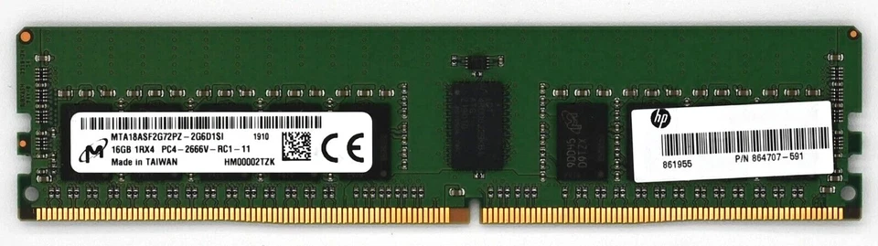 Micron 16GB DDR4 2666 MHz ECC REG RDIMM Server RAM 1Rx4 - MTA18ASF2G72PZ-2G6D1 - Image 1 of 1
