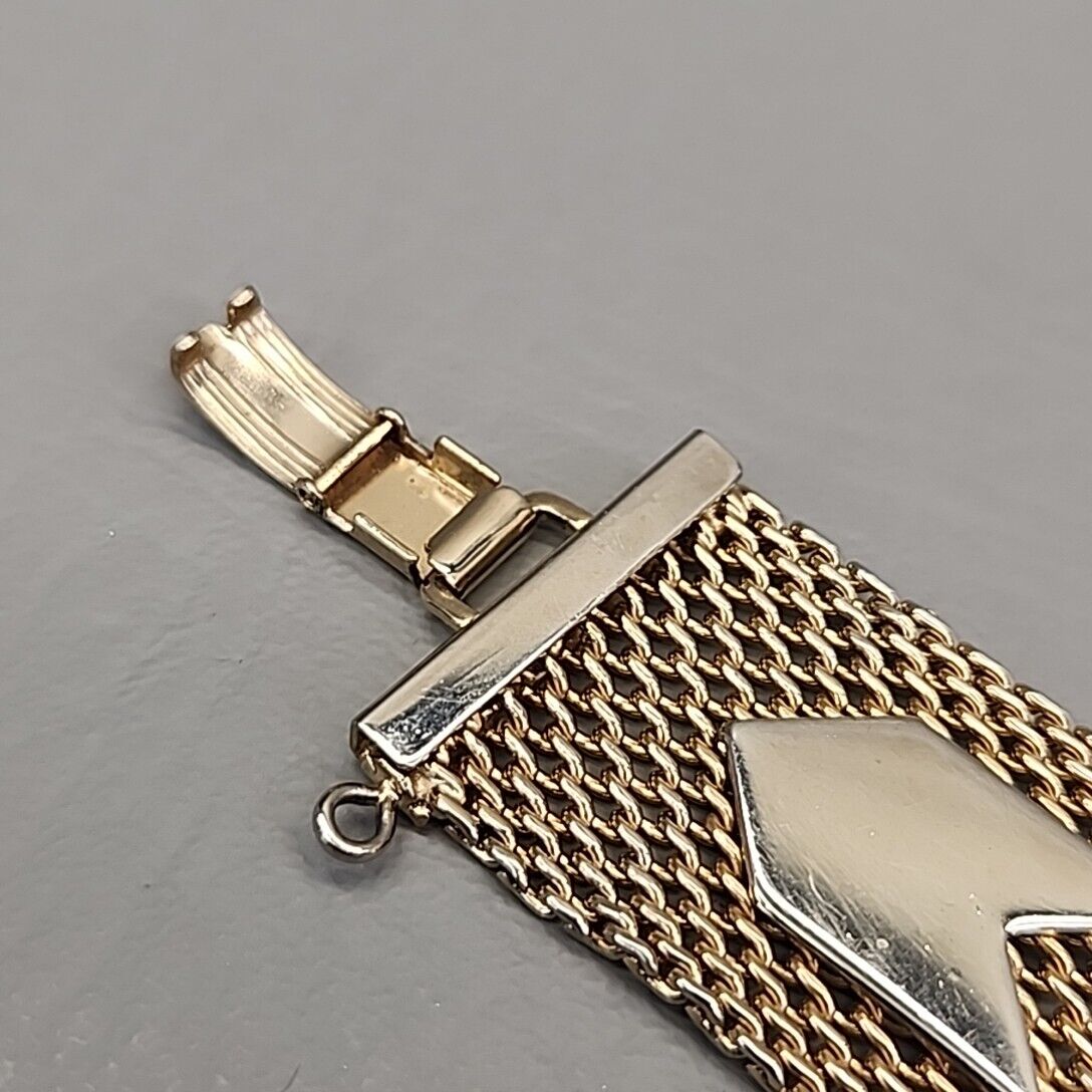 Mesh Bracelet Vtg Arrow Chevron Gold Tone Wide Sa… - image 8