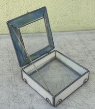 Vintage Slag Stained Glass Trinket Jewelry Box Blue Design Keepsake 5.75" x 5.75