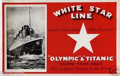 WHITE STAR LINE Fenster Werbeplakat - RMS Titanic & Olympic 1911 Nachdruck