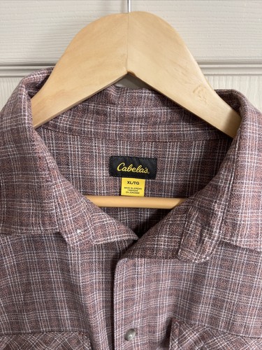 Camicia Cabela's uomo extra large XL camoscio flanella manica lunga abbottonata USA - Foto 2 di 7