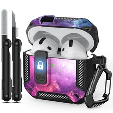 AirPods 4th Gen Case 2024, Locking, Military-Grade Drop Protection, Black+Sky