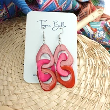 TAGUA EARRINGS natural nut statement jewelry unique gift pink red 13 14