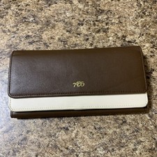 XBS-2 SnapBrown/Cream Leather Wallet/ 17 CardSlots/ID/Checkbook/Multiple Pocket