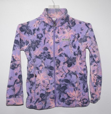 Columbia Classic Pink Purple Floral Fleece Jacket Youth Girls Sz M 10-12