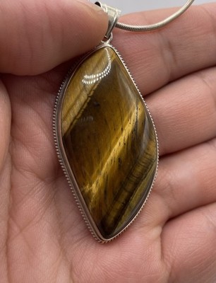 Großer Tigerauge 925 Sterling Silber Anhänger