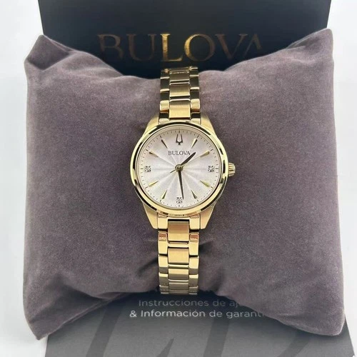 Bulova Sutton 97P150 Women's Classic Watch White Dial Gold Diamond Watch 28mm