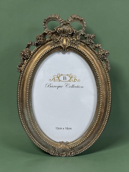 Edler Bilderrahmen Oval Antikstil Barock Shabby Dutch Style Gold Rosen 25Cmx17Cm-image