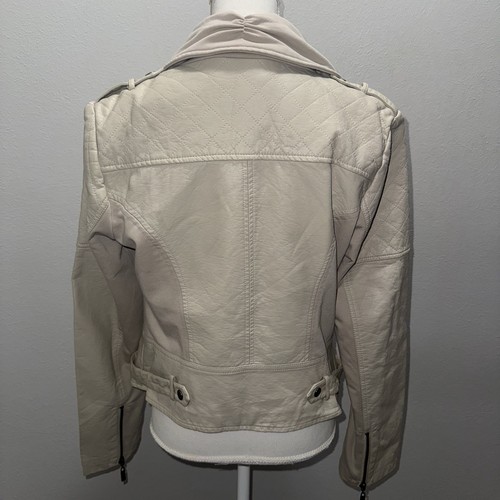Blanc Noir Beige Moto Long Sleeve Full Front Zip Faux Leather Jacket Size L - Picture 3 of 14