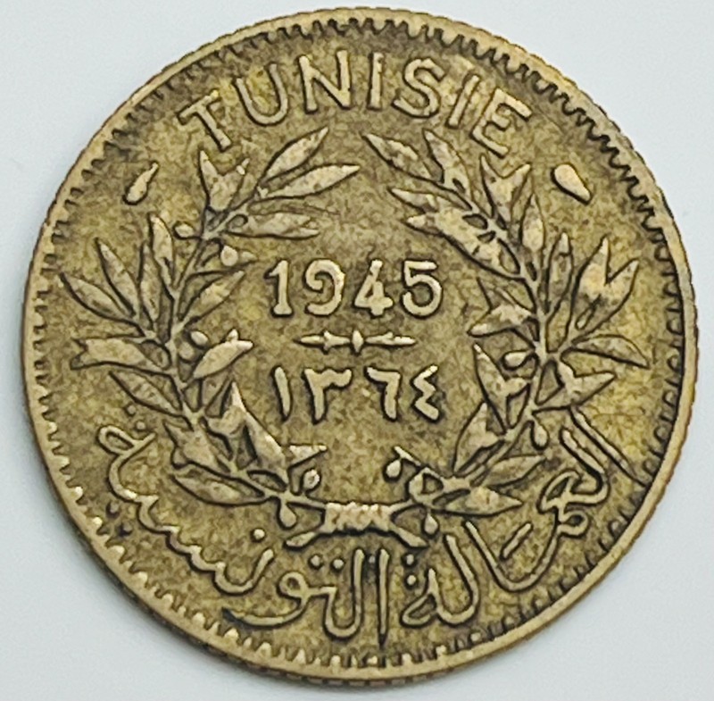 AH1364-1945 Tunesia Franc KM# 247 Circulated Condition