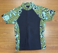 Surf Shirt Rash Guard Board Shirt Pullover Womens Black Green Floral Tropical