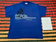 VINTAGE 80s Hawaii Shirt Mens L Blue Ocean Sea Tropical Surfing Waves Palm SOFT