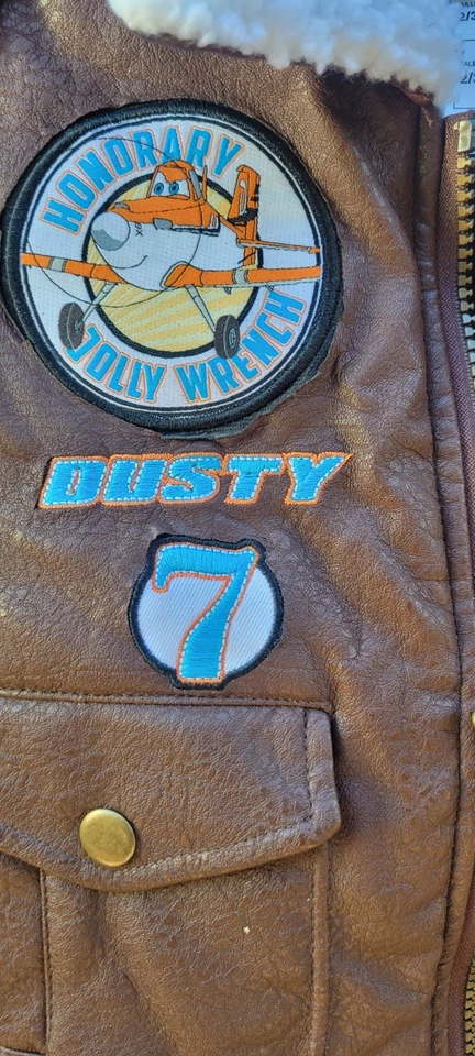 2013 Disney Childs 2/3 Cuero Chaqueta Bombardero Marrón Cuello Sherpa Aviones de Película Foto 4 de 4