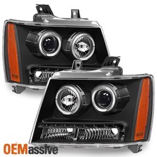 Fit 07-14 Suburban 1500 2500 Tahoe Avalanche Black Led Halo Projector Headlights
