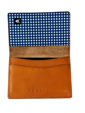 Thread Wallets Bifold Reese Blue Gingham Full Grain Leather RFID   New