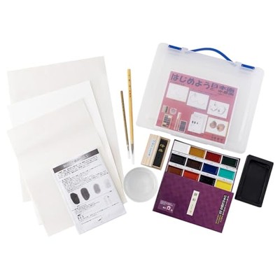 Boku-Undo Japanese Sumi-e & Nihonga Painting Starter Set   12 Gansai Colors Kit