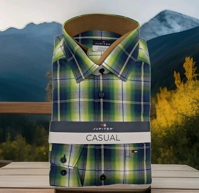 Jupiter  Hemd Langarm  Gr. 3XL 47/48 grün navy kariert CASUAL FIT - Bild 1 von 3