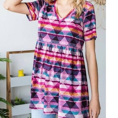 Heimish Usa Aztec Short Sleeve V-Neck Top Multicolor