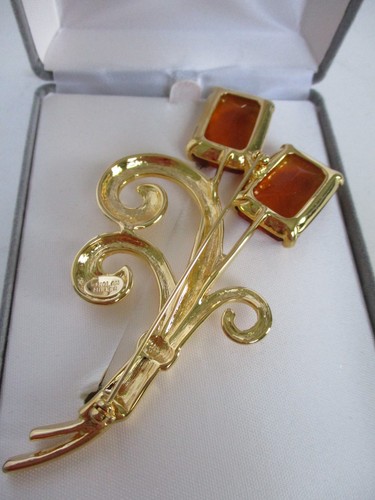Nolan Miller Glamour Collection Gold Plated Brooch~Faceted Amber Stones & Box - Picture 5 of 16