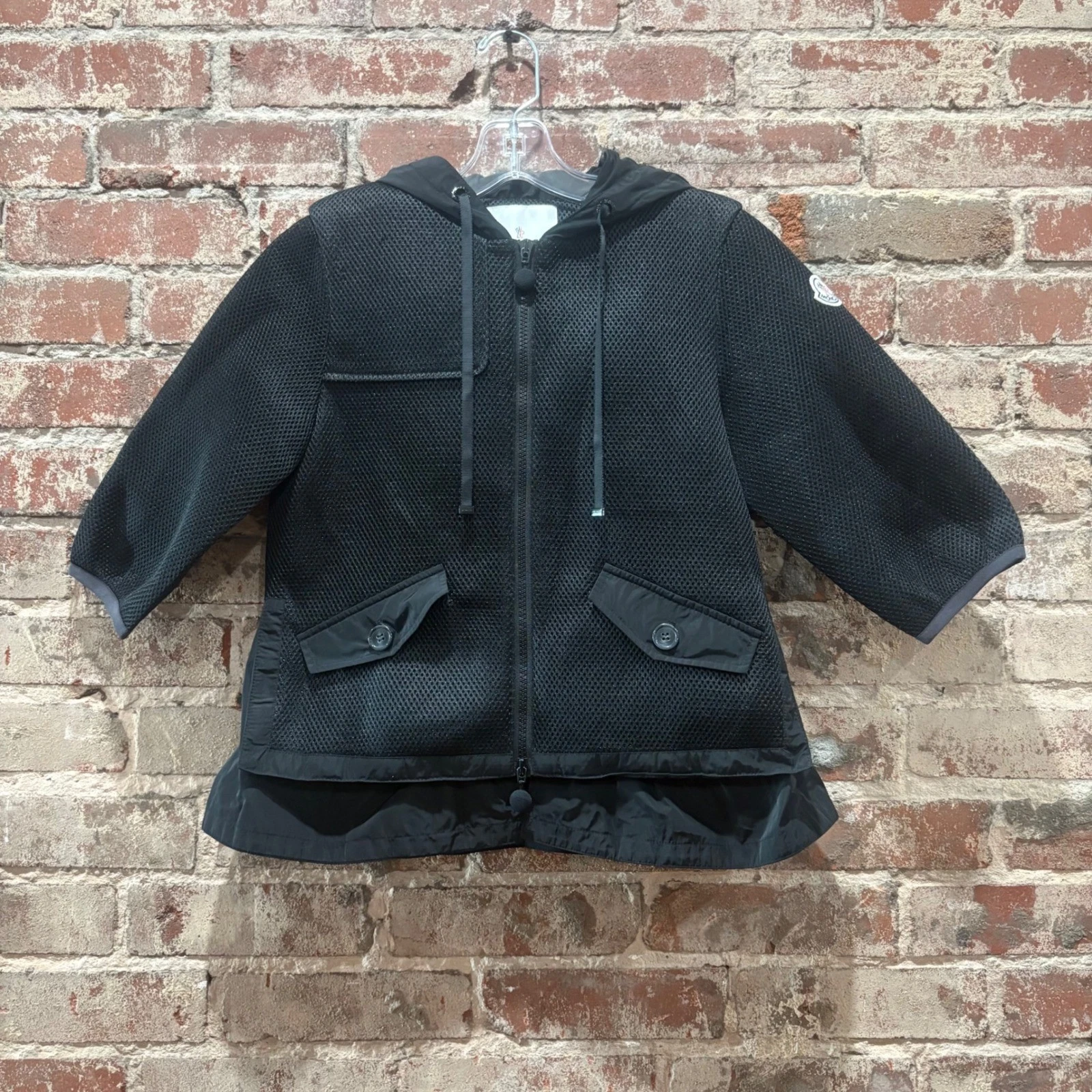 Moncler — Moncler Coignet Giubbotto Black Mesh Hooded Jacket Womens Peplum Coat Size 0