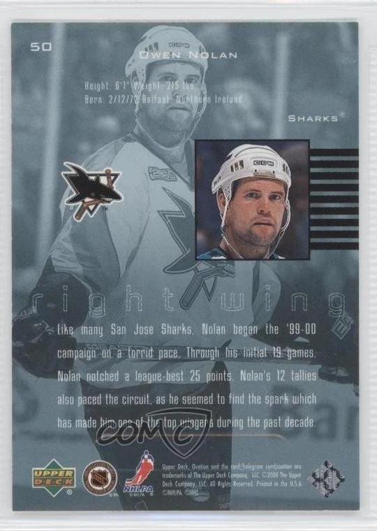 1999-00 Upper Deck Ovation Owen Nolan #50 - Image 2 of 2