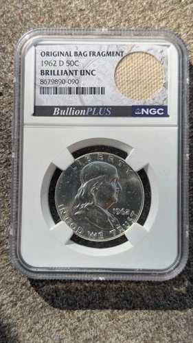1962 D Franklin Half Dollar NGC Brilliant UNC Original Bag Fragment Silver
