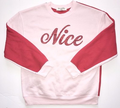 WOUND UP Sweatshirt Womens Medium (8-10) Pink Red Nice/Naughty Christmas Sweater