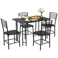 5 Piece Dining Set Home Kitchen Table and 4 Chairs with Metal Legs Modern Black