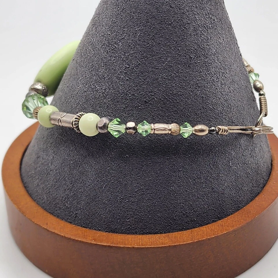 Pulsera Artesanal Crisoprasa Verde y Cristal 8" Plata de Ley Piedras Preciosas 925 Foto 2 de 4