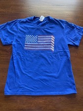 Youth Kids Hockey American Flag Tee Shirt Port And Company Size Medium 9/10
