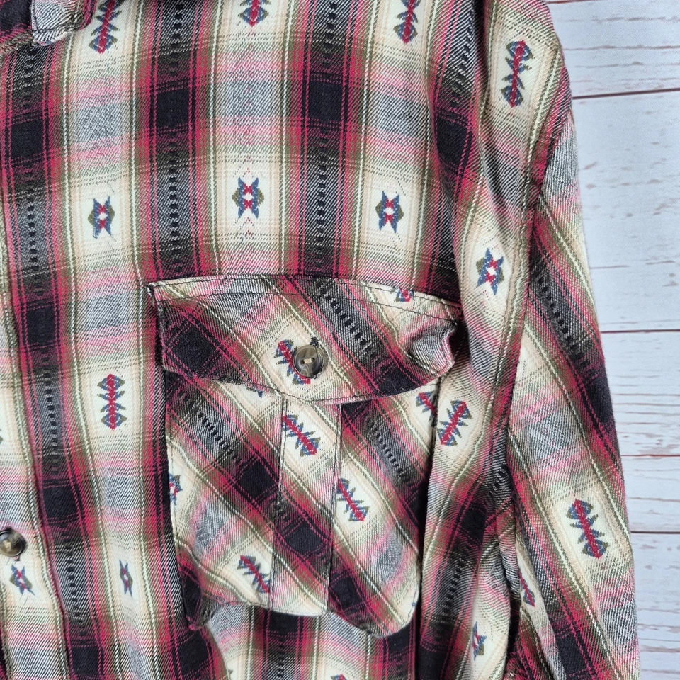 Mossimo Flannel Shirt Mens XXL Button Long Sleeve Red Cream Gray Southwestern - Image 3 of 4