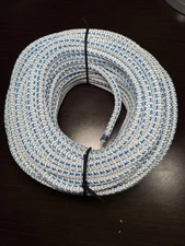 3/8" x 100 ' Coil Premium White w/ Blue Tracer Solid Braid Nylon Utiliy Rope