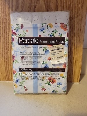 Vintage Percale Pillowcases Calico Lace Multicolored Standard Pair NIP