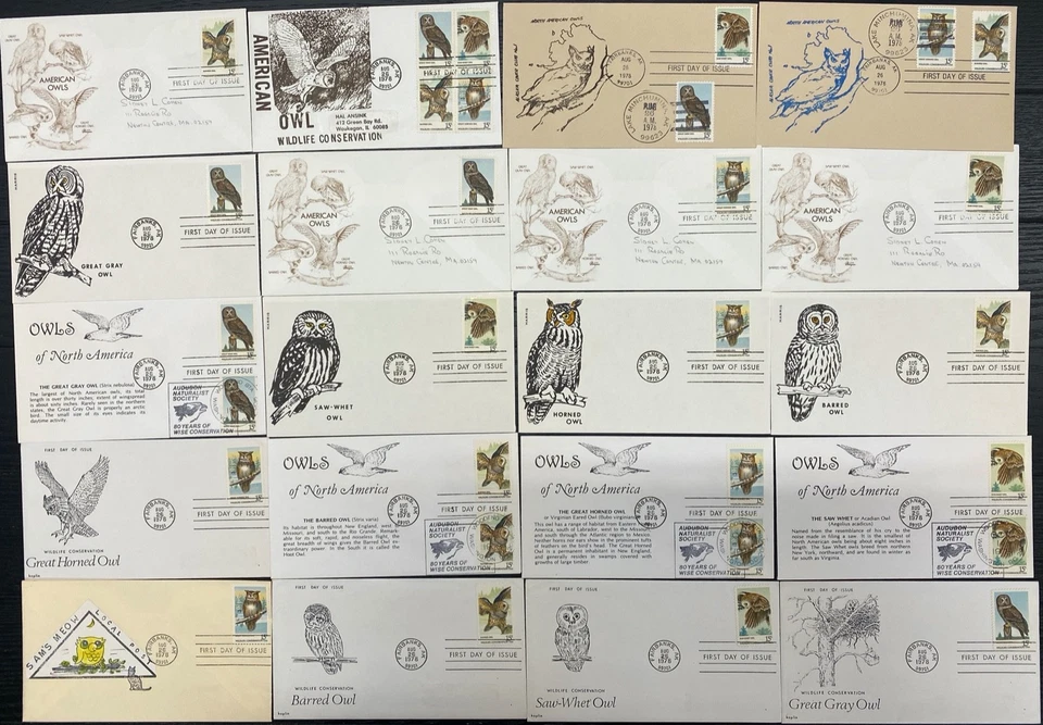 #1760-63a American Owls mixed cachet First Day covers lot of 101 - Image 2 of 4