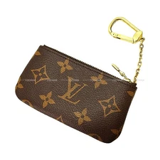 LOUIS VUITTON Coin Pochette Cle Coin purse Brown Monogram Canvas Gold HW key...