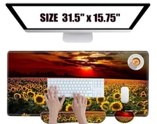 Sunflower Keyboard and Mouse Pad Set Large Desk Mat with Wrist Rest XL