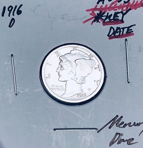 1916-D Denver Mint Mercury Dime, Superb GEM AU DETAILS+++, RARE This Nice!