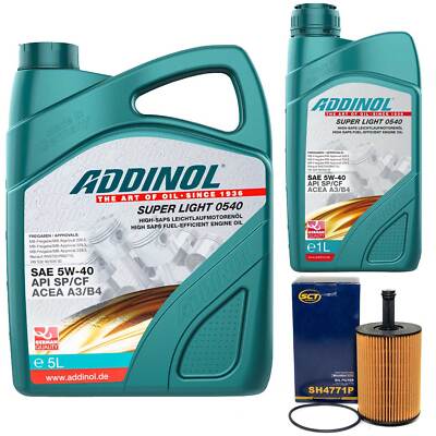 Motoröl Set ADDINOL 5W-40 Super Light 6 Liter + Ölfilter für Audi TT VW Golf IV 