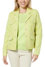 Jaclyn Smith Stretch Knit Tweed Jacket Bright Chartreuse
