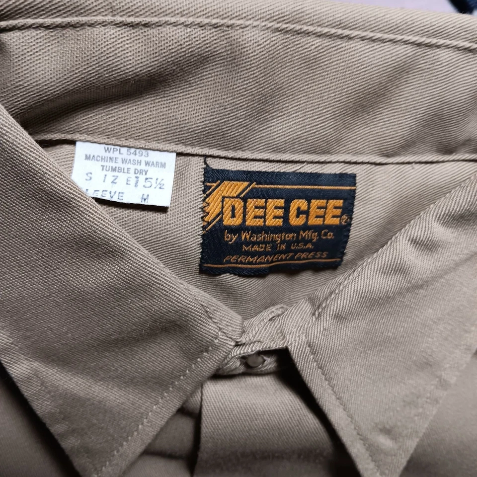 NOS 中号 15.5 LS True Vtg 70 年代 Washington DEE CEE UNION MADE Work KHAKI 衬衫 — 第 3/4 张图片