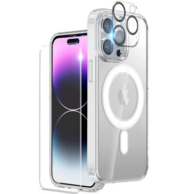 For iPhone 16 15 14 Pro Max Plus Clear Case with Screen and Lens Protector