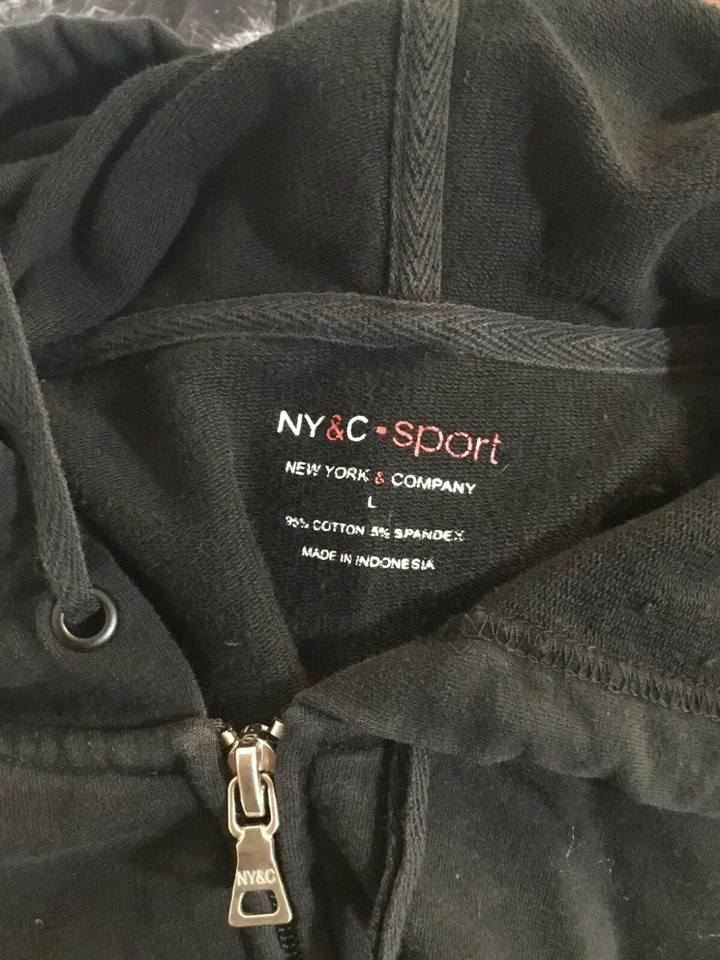 Chaleco NY&C Sport Para Mujer Negro Manga Corta Con Capucha Mezcla de Algodón Cremallera Completa Talla L   Foto 4 de 4