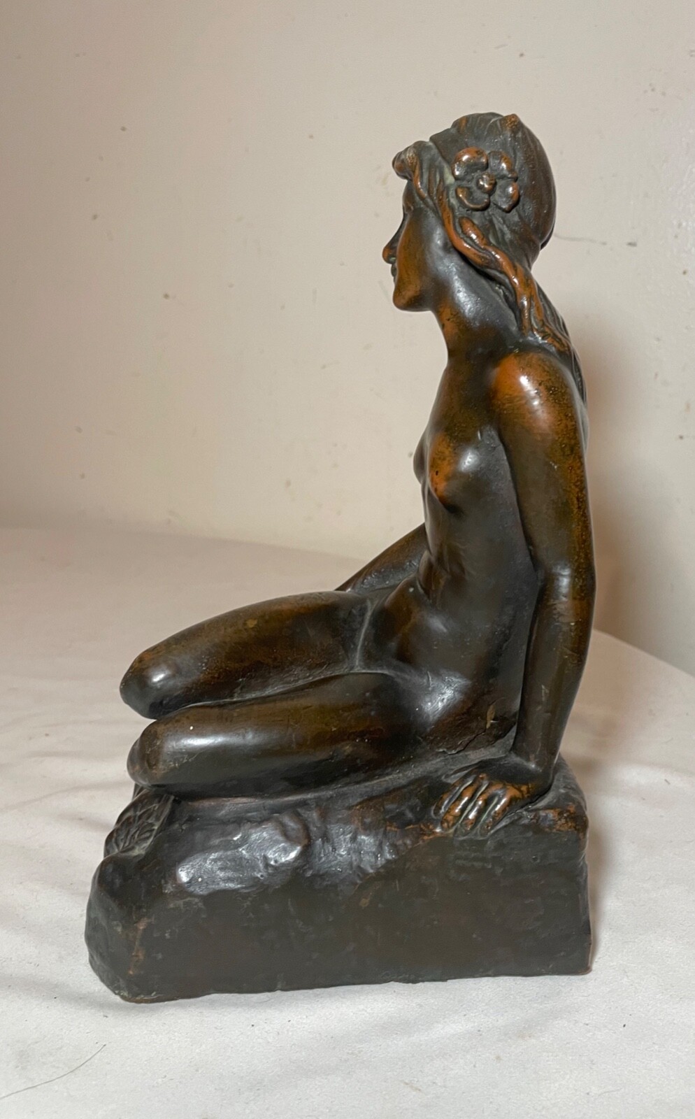 LARGE Antique KBW Kathodian Bronze Clad Nude Lady Bust Art Statue sculpture
