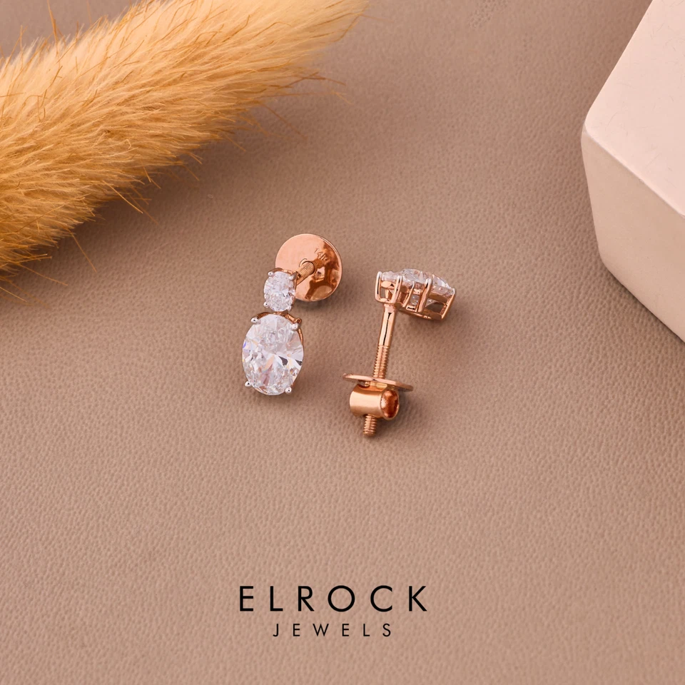 1.79 CT Oval Cut Lab Grown Diamond Stud Women's Drop Earrings 14k Rose Gold - Image 3 of 4