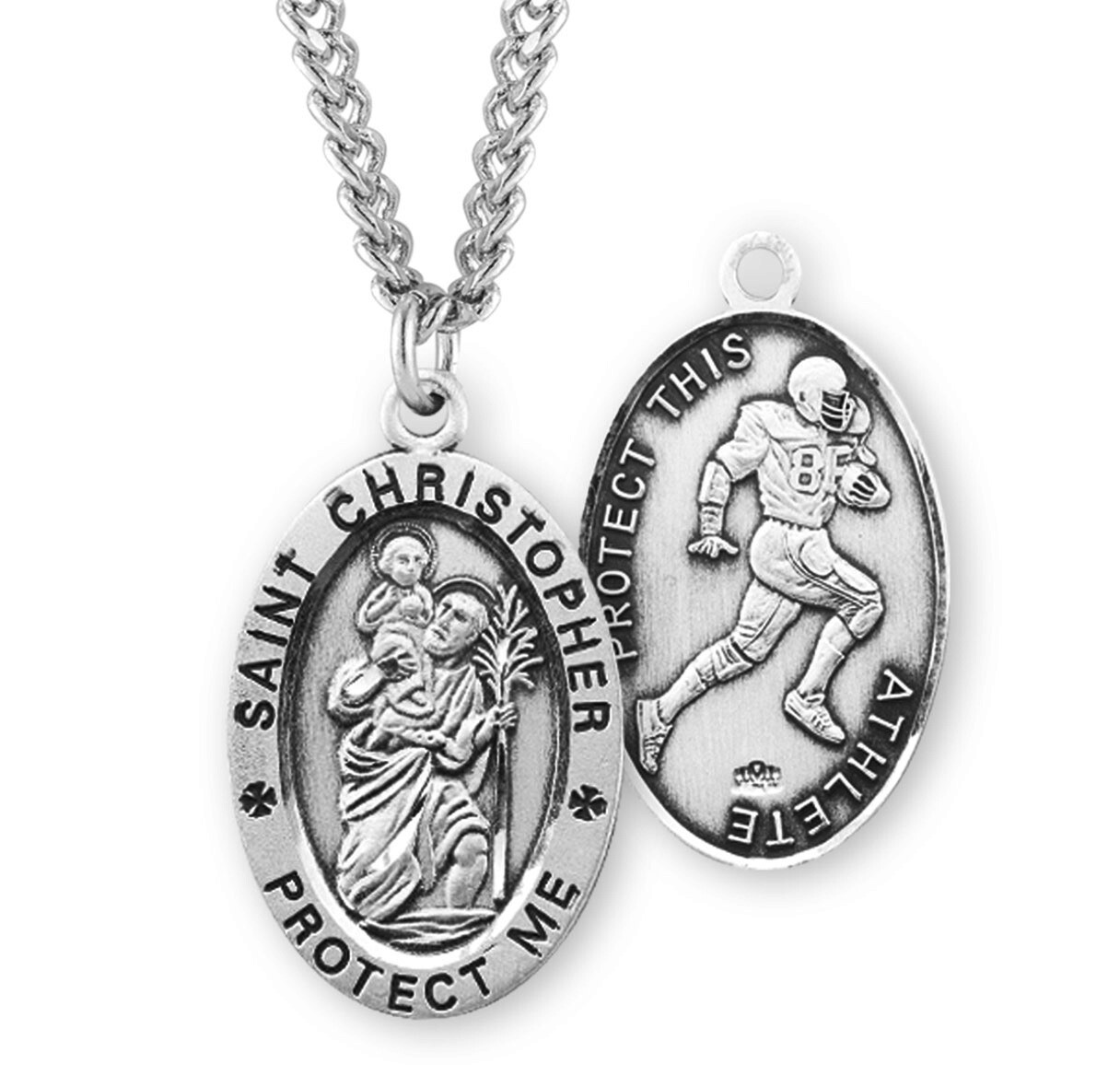 St Christopher Oval Sterling Silver Football Male Athlete Medal + 24 ...