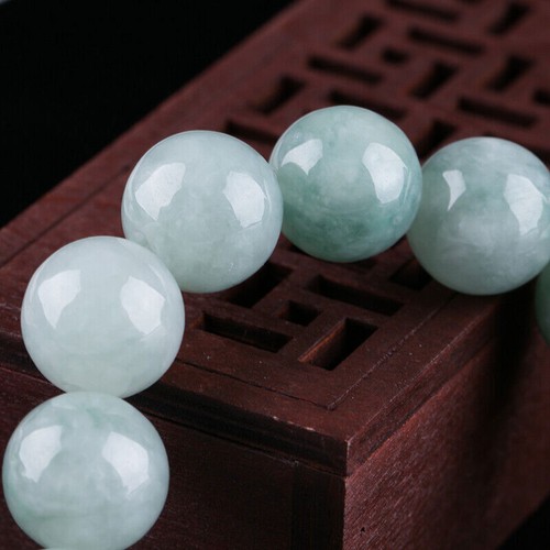 Natural Jadeite A Grade Jade 13mm Light Green Bead Bracelet Christmas Gifts - Picture 4 of 5