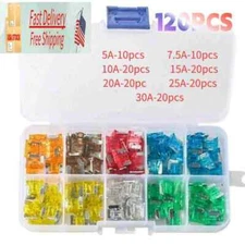 120Pcs 5A-30A Assortment Low Profile Micro Mini Blade Fuse Set Kit Car Truck
